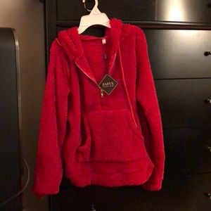 Hooded quarter zip Sherpa sweatshirt